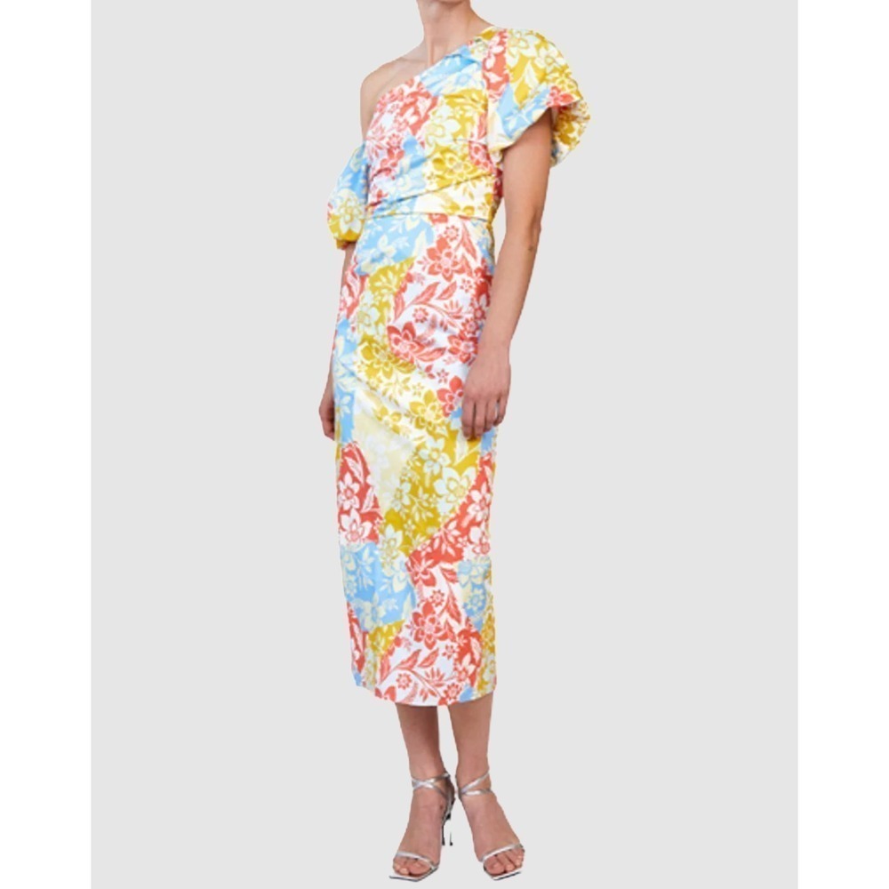 B44 Hunter Bell Margot Cold Shoulder Dress 8 Patchwork Floral Boho Garden Party‎